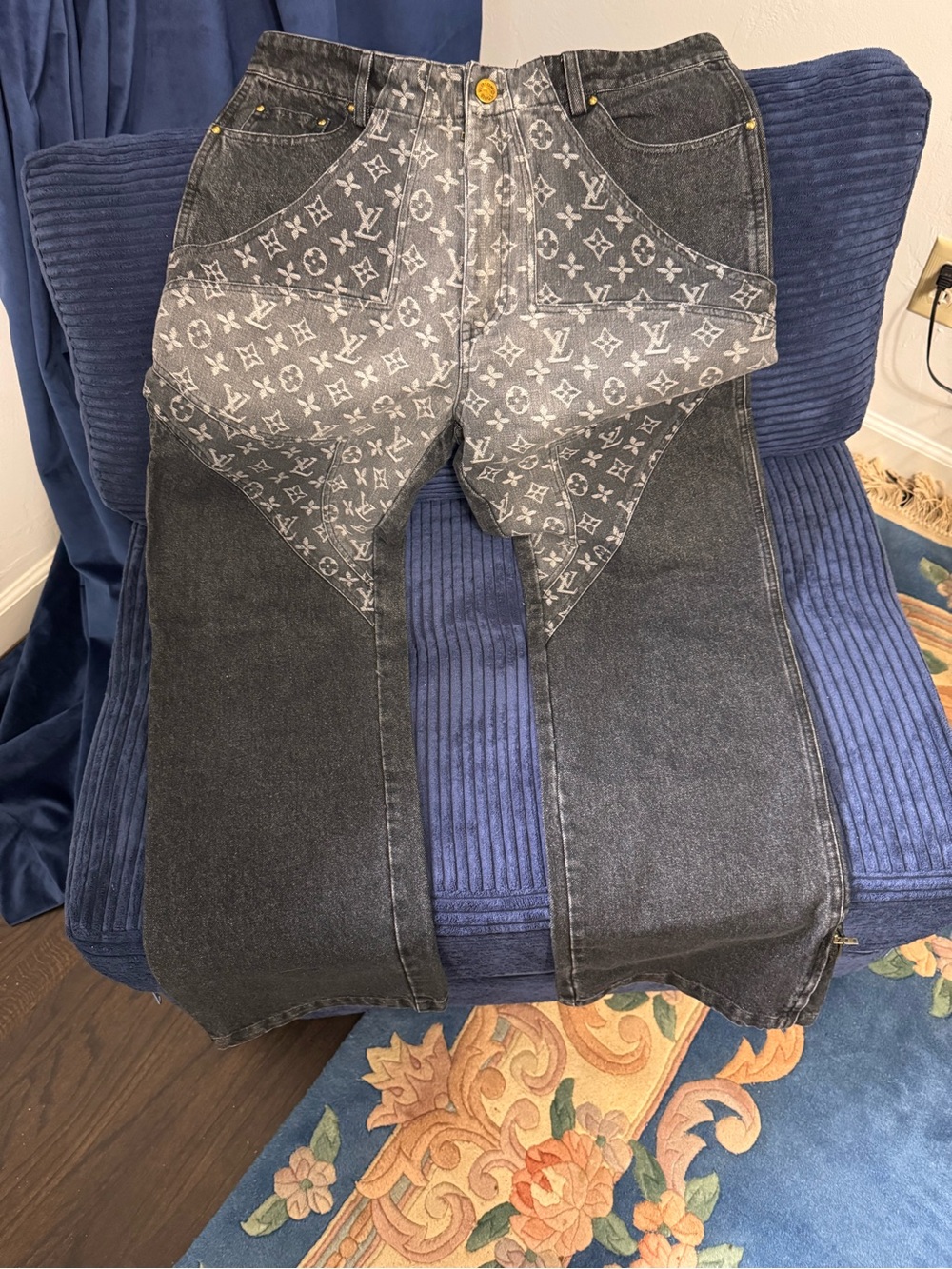 Louis Vuitton Black and Gray Monogram Denim Jacket Detail